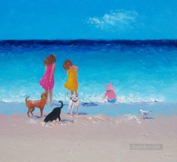 犬 Painting - ビーチの女の子と犬